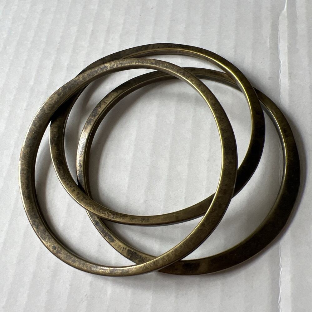 Vintage Signed JS (Jim Shore) Brass Tone Thin (3) Bracelets Boho